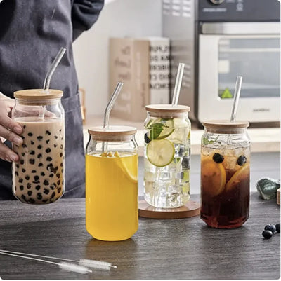 Clear Glass Sipper with Straw & Lid