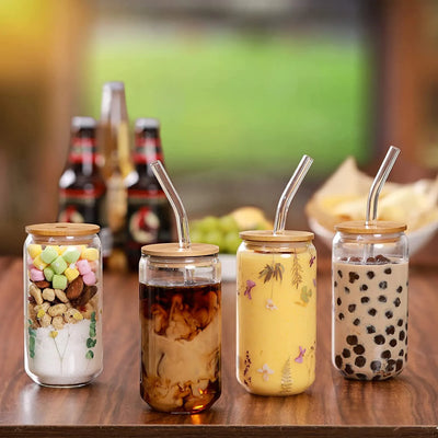 Clear Glass Sipper with Straw & Lid
